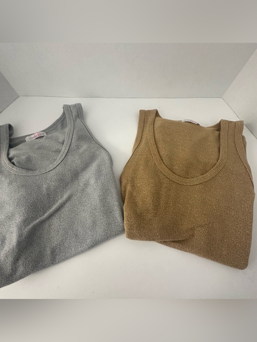 Two Couleur de Rose (Gold and Silver) Metallic Scoop Neck Knit Tank Top Size L